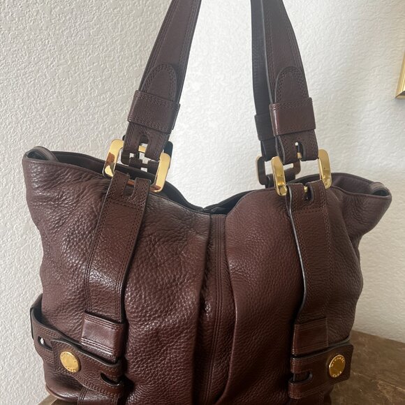 Michael Kors Harness Grab Bag Brown Handbag Purse Pebble Leather - Picture 2 of 13